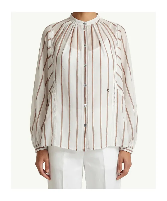 Semicouture Striped Lace Detail Shirt