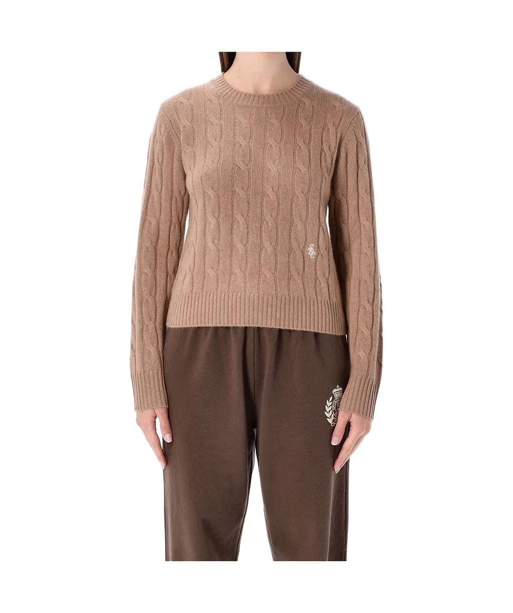 Sporty & Rich Cable-Knit Cropped Sweater