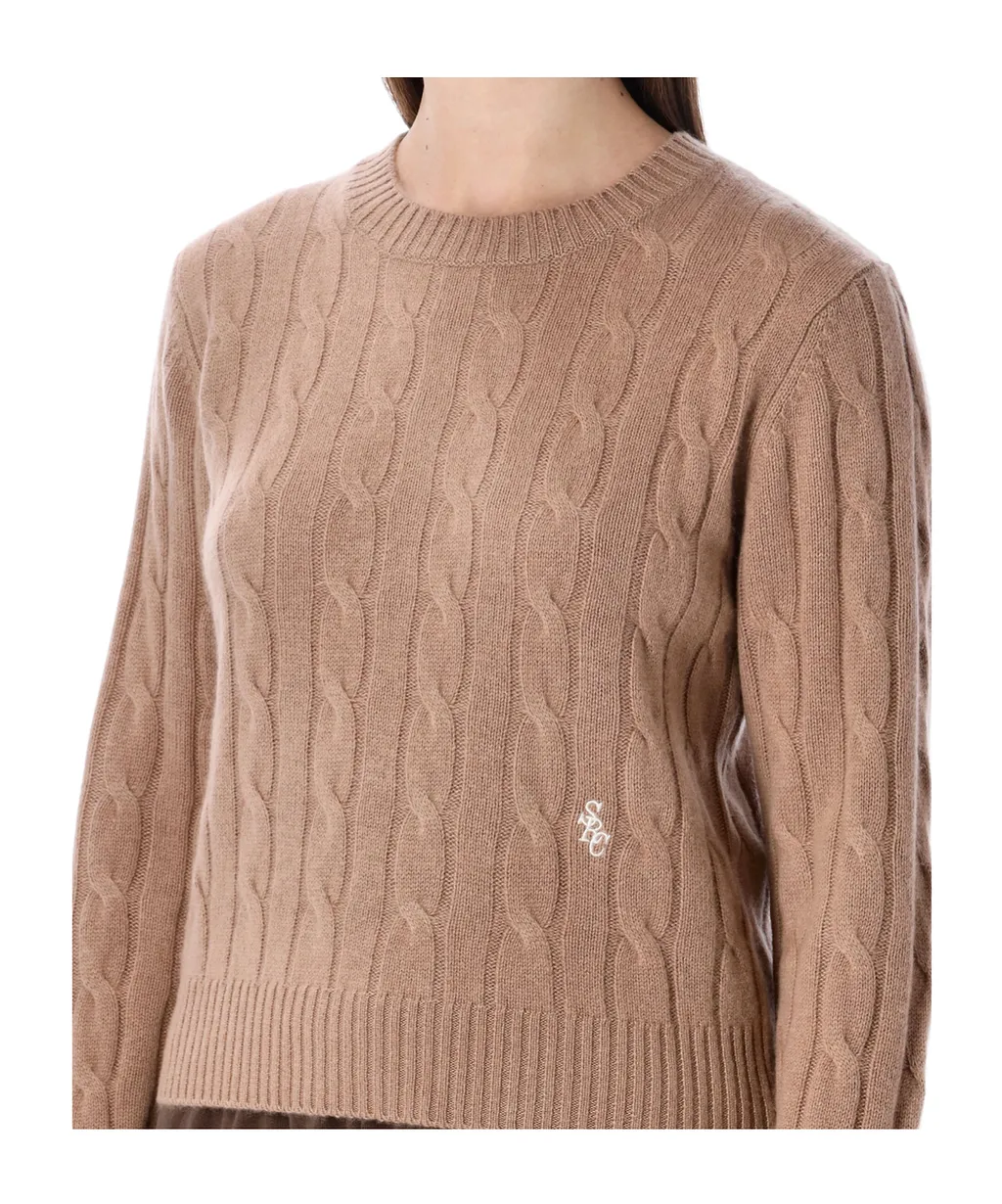 Sporty & Rich Cable-Knit Cropped Sweater