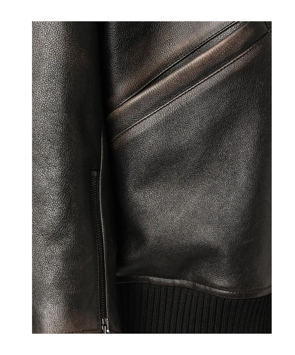 Long-Sleeved Leather Jacket