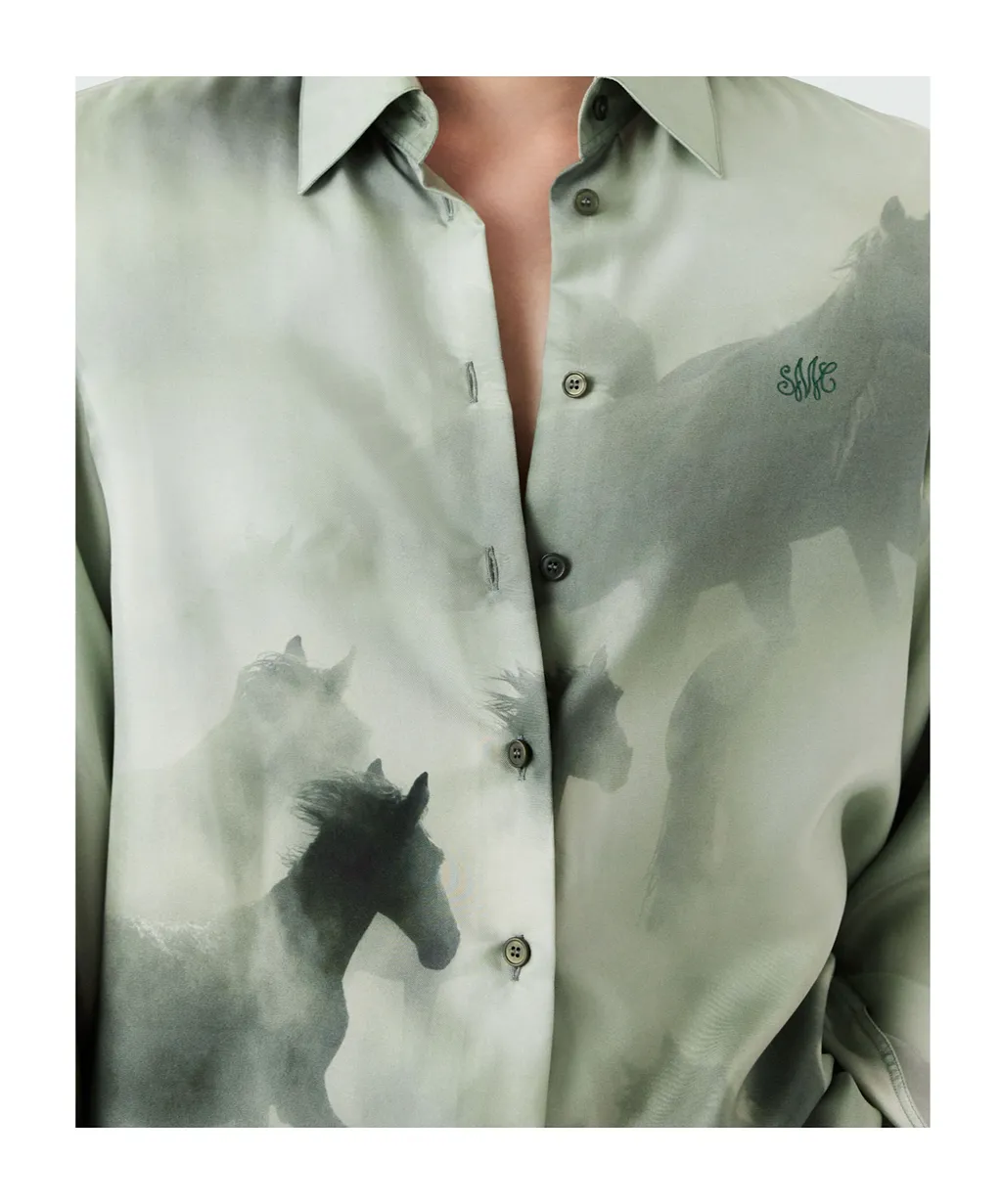 Stella Mccartney Horse Printed Curved Hem Shirt