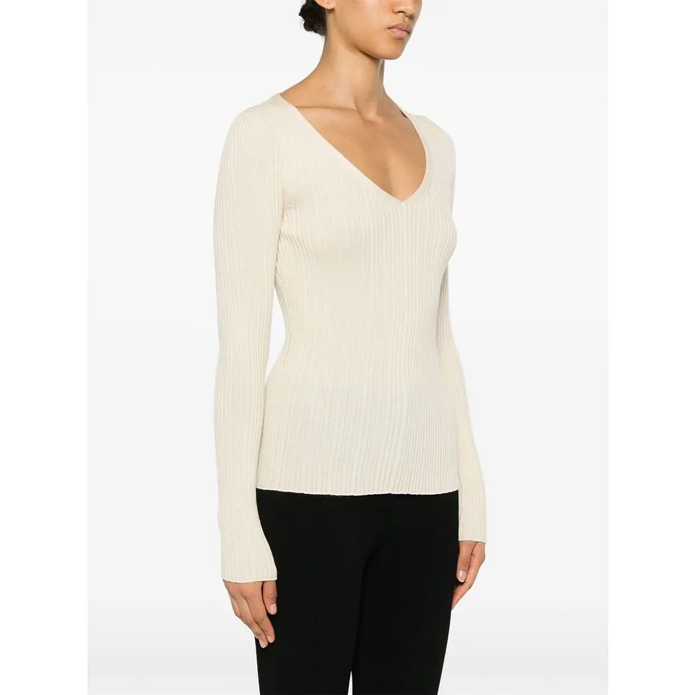 Fine-Ribbed V-Neck Jumper
