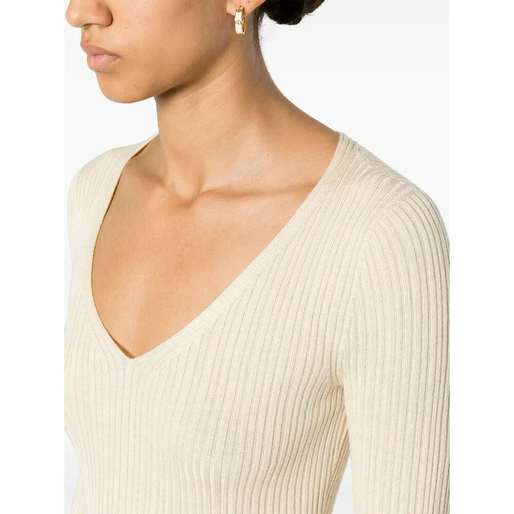 Fine-Ribbed V-Neck Jumper