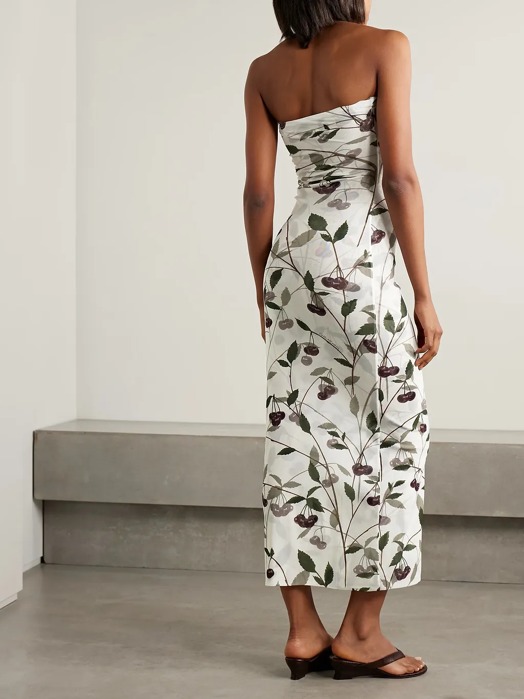 Strapless Pleated Printed Dress