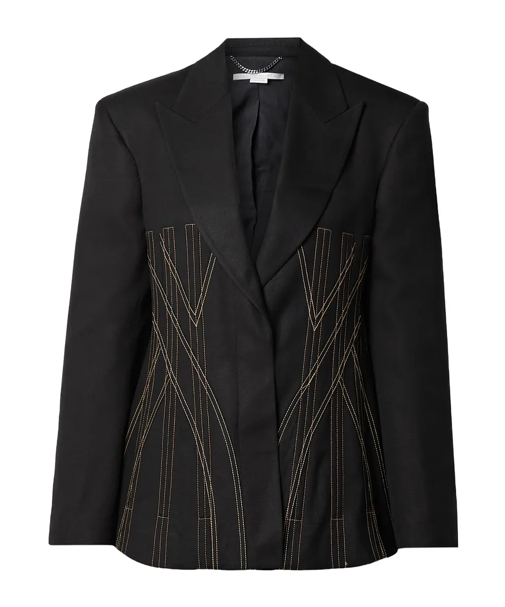 Topstitched Grained Suit Jacket