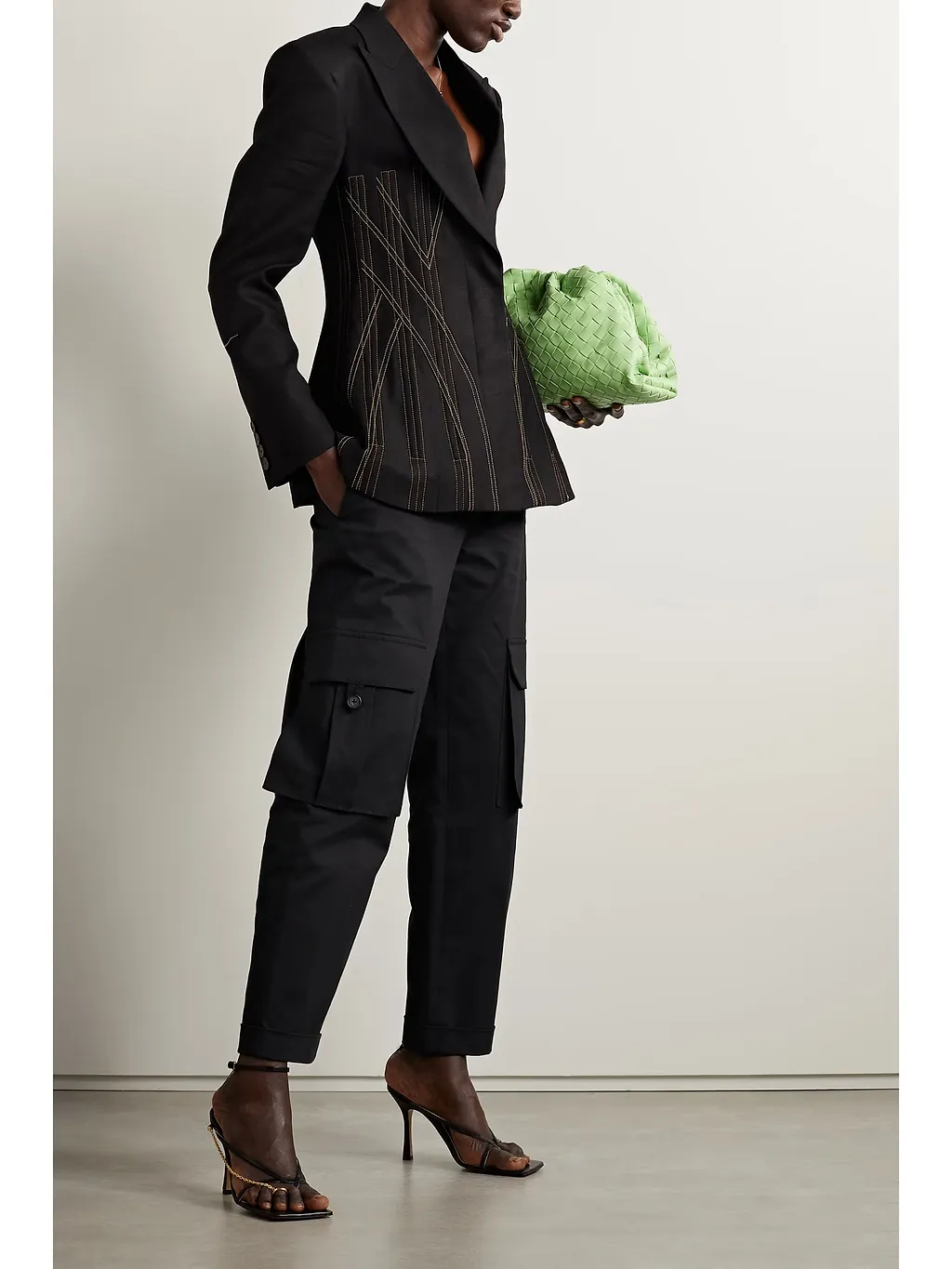 Topstitched Grained Suit Jacket