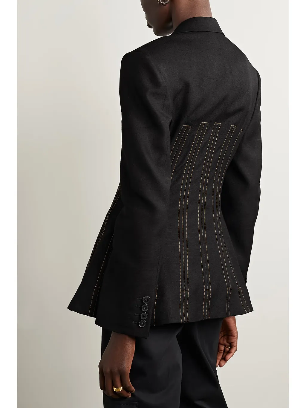 Topstitched Grained Suit Jacket