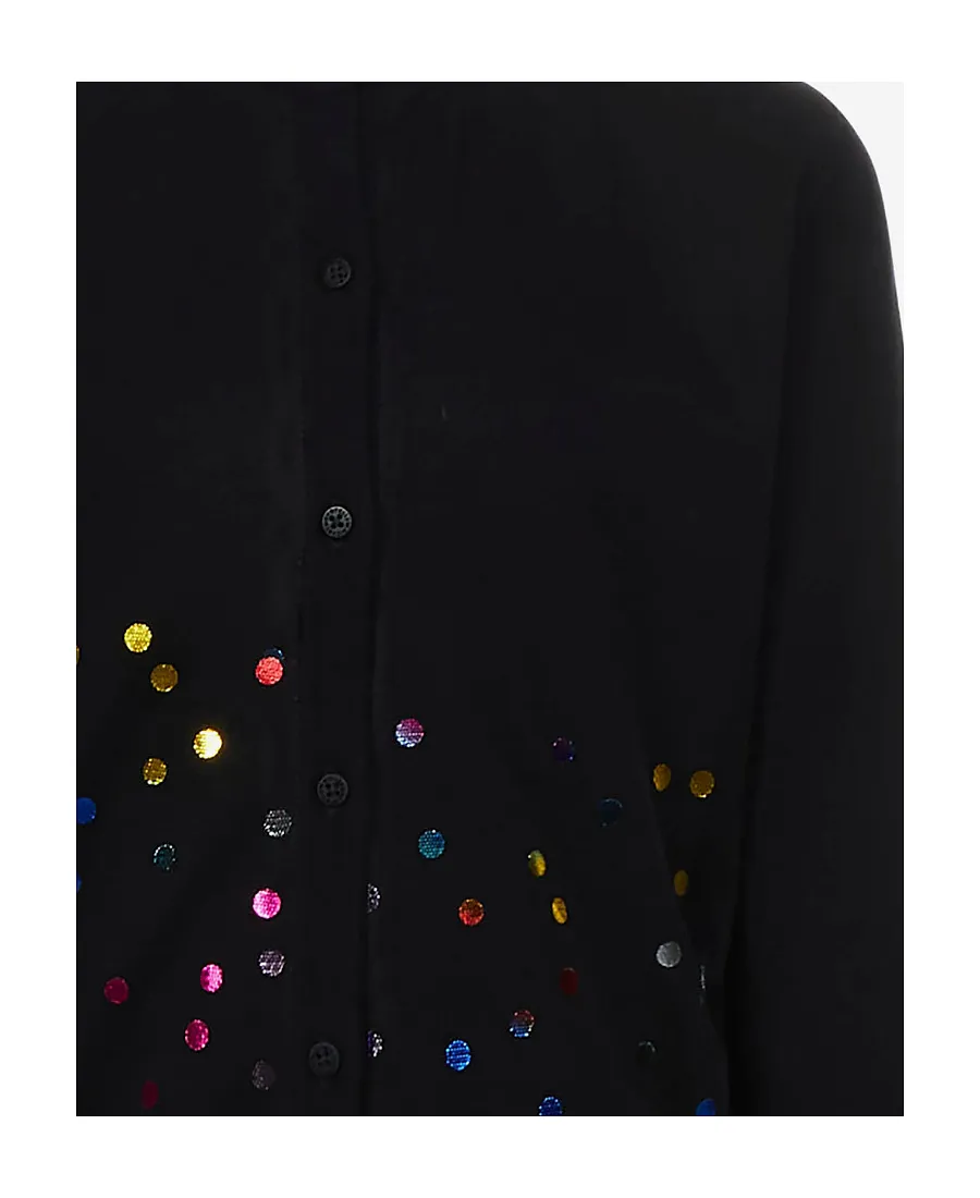 Polka Dot-Pattern Knitted Cardigan