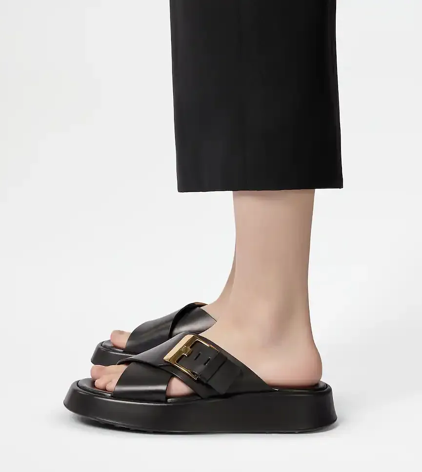 Tod's Buckled Cross-Strap Slides
