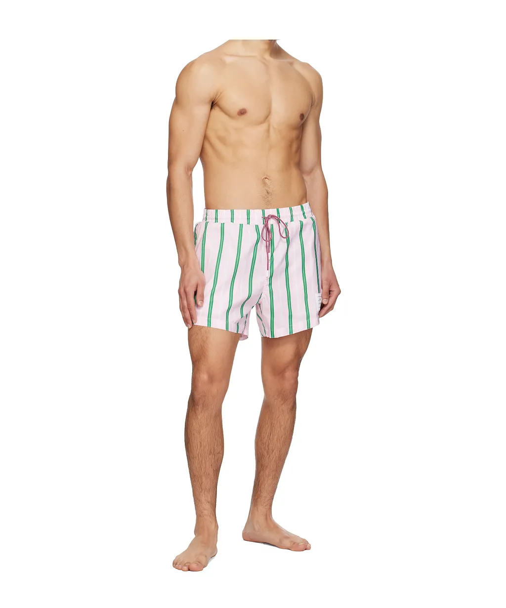 Drawstring Striped Printed Swim Trunks