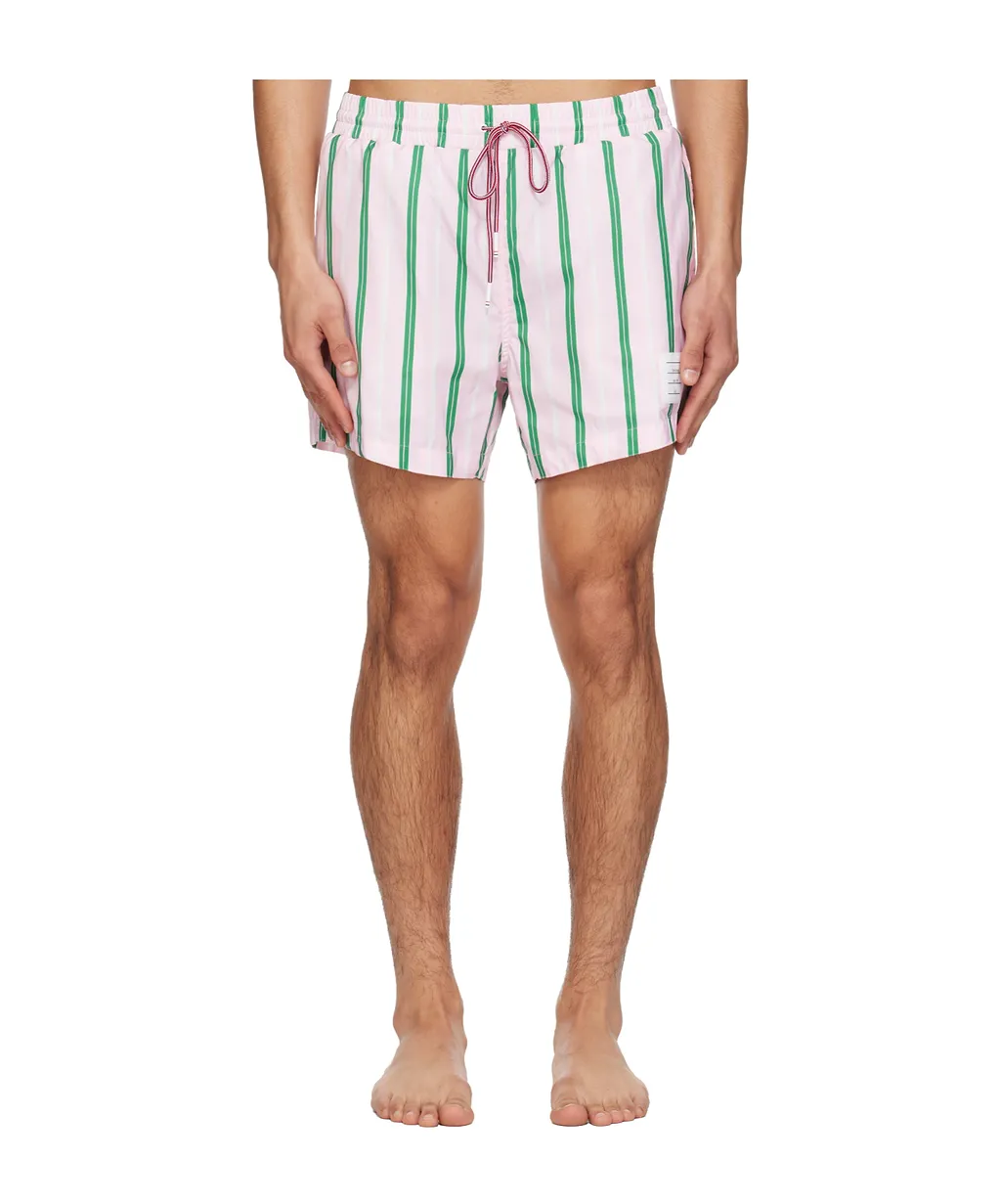 Drawstring Striped Printed Swim Trunks