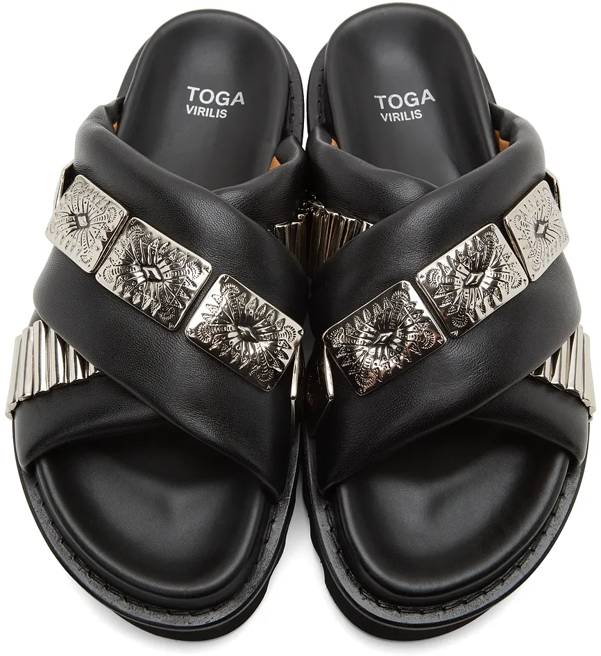 Black Cross-Strap Sandals