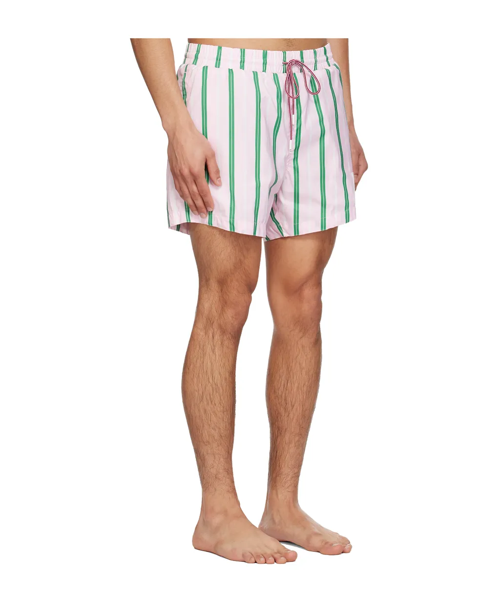 Drawstring Striped Printed Swim Trunks