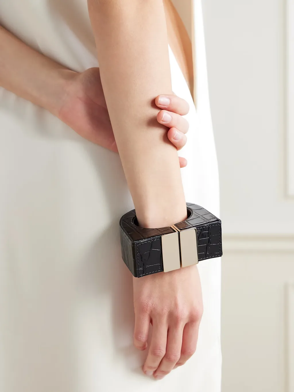 Alligator-Patterned Patent Leather Cuffs