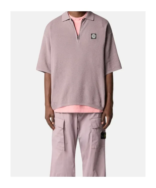 Stone Island Logo Patch Zip-Detailed Polo Shirt
