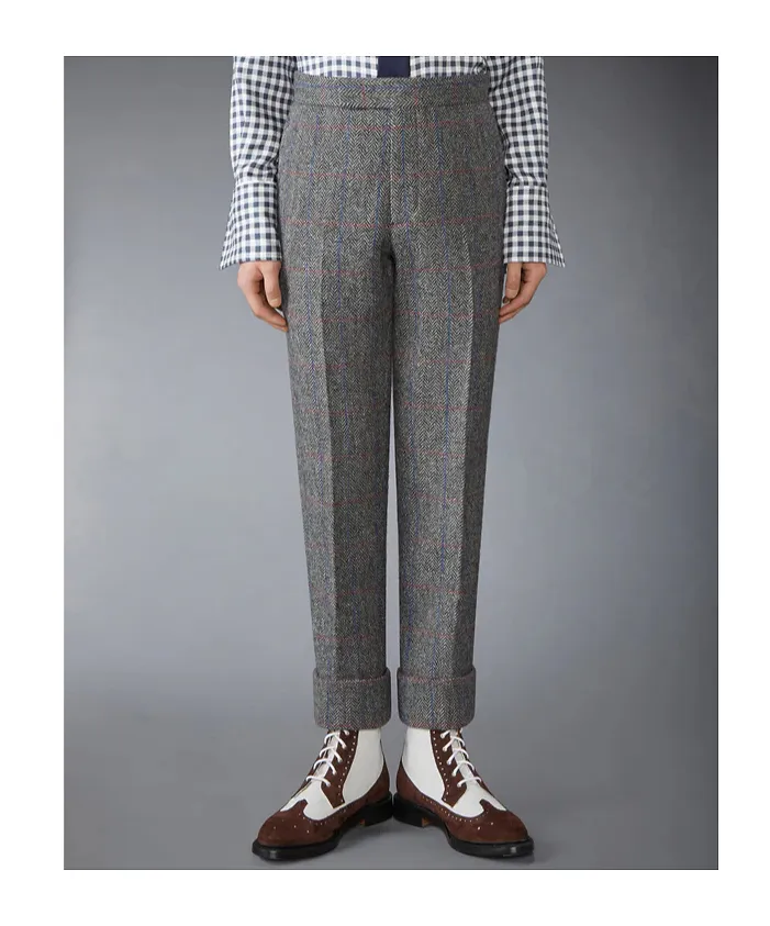 Herringbone-Check Cuffed Trousers