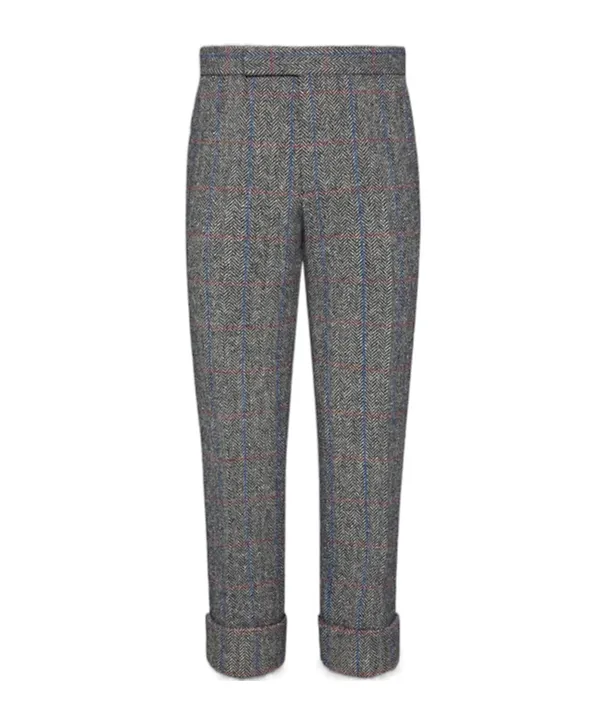 Herringbone-Check Cuffed Trousers