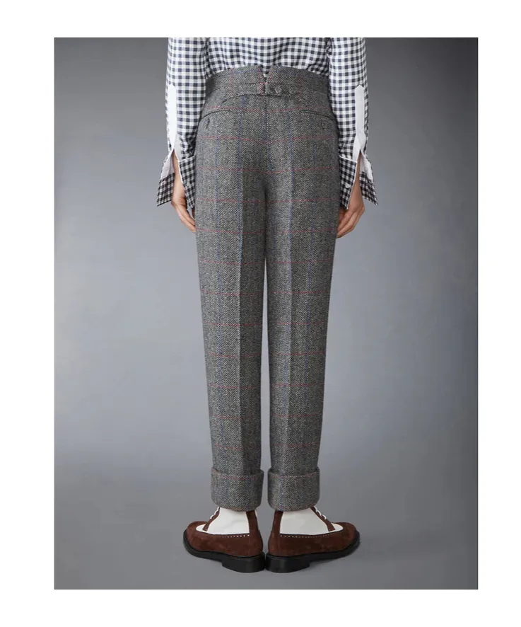 Herringbone-Check Cuffed Trousers