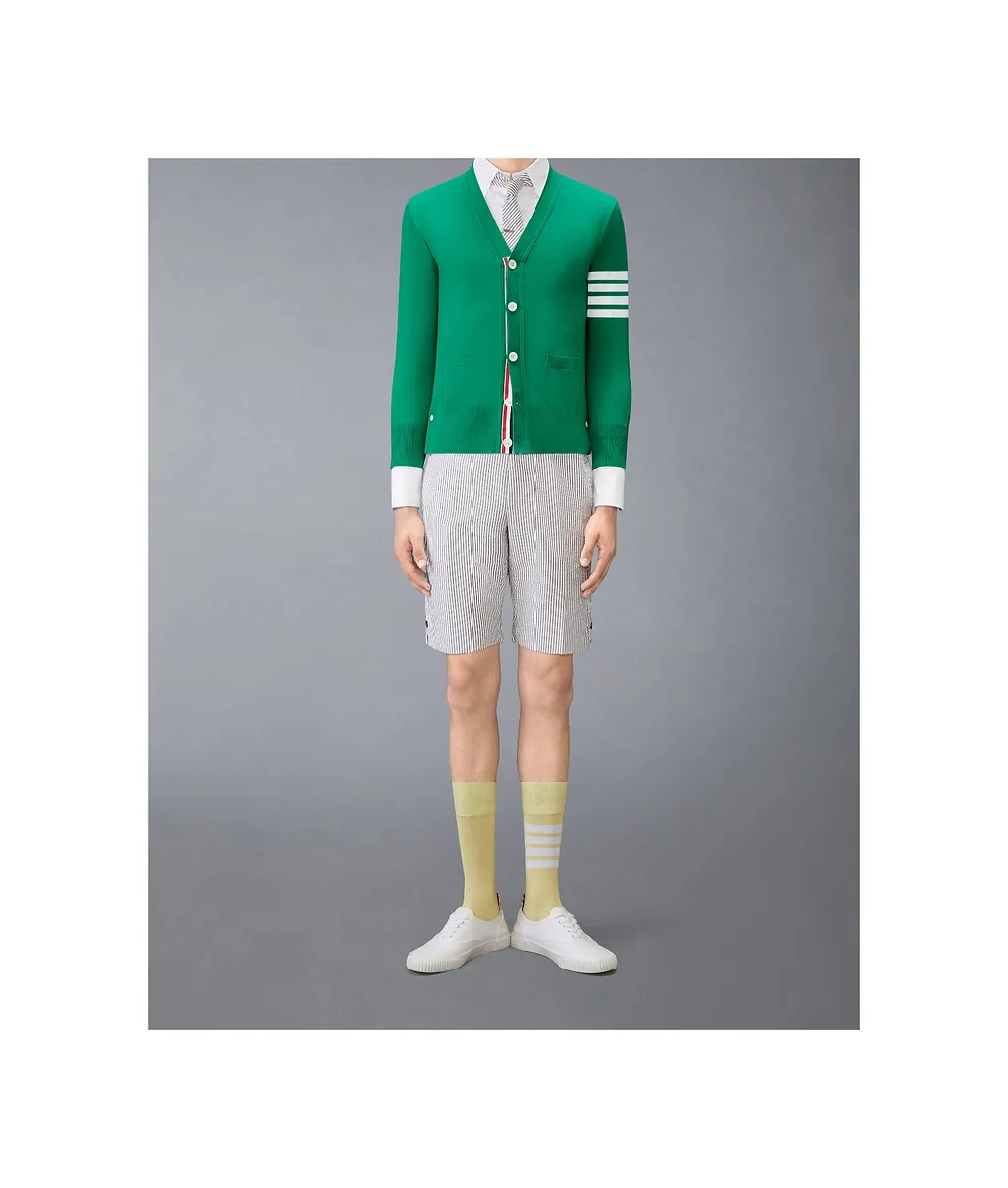Merino Wool 4-Bar Classic V-Neck Cardigan