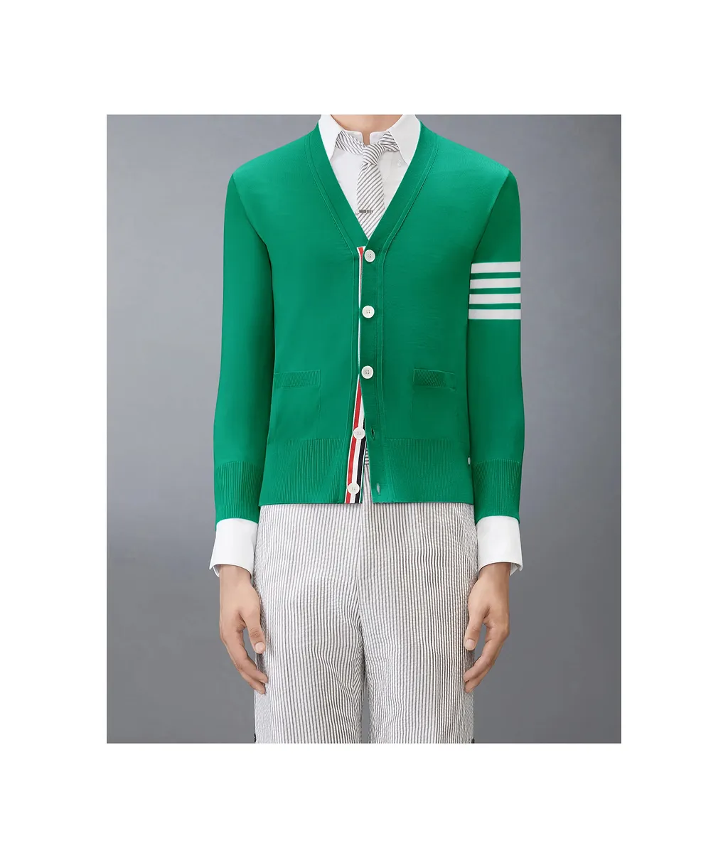 Merino Wool 4-Bar Classic V-Neck Cardigan