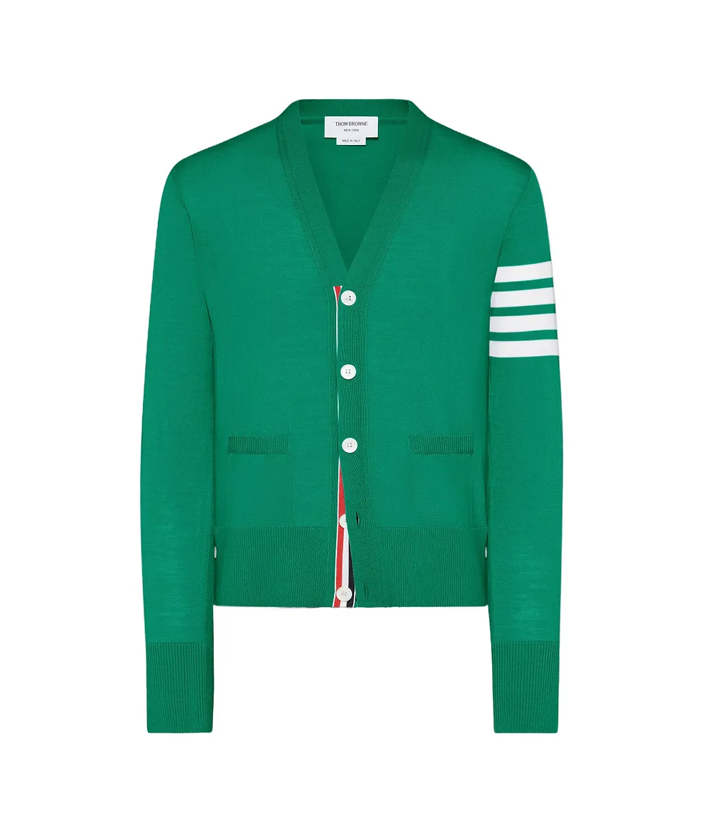 Merino Wool 4-Bar Classic V-Neck Cardigan