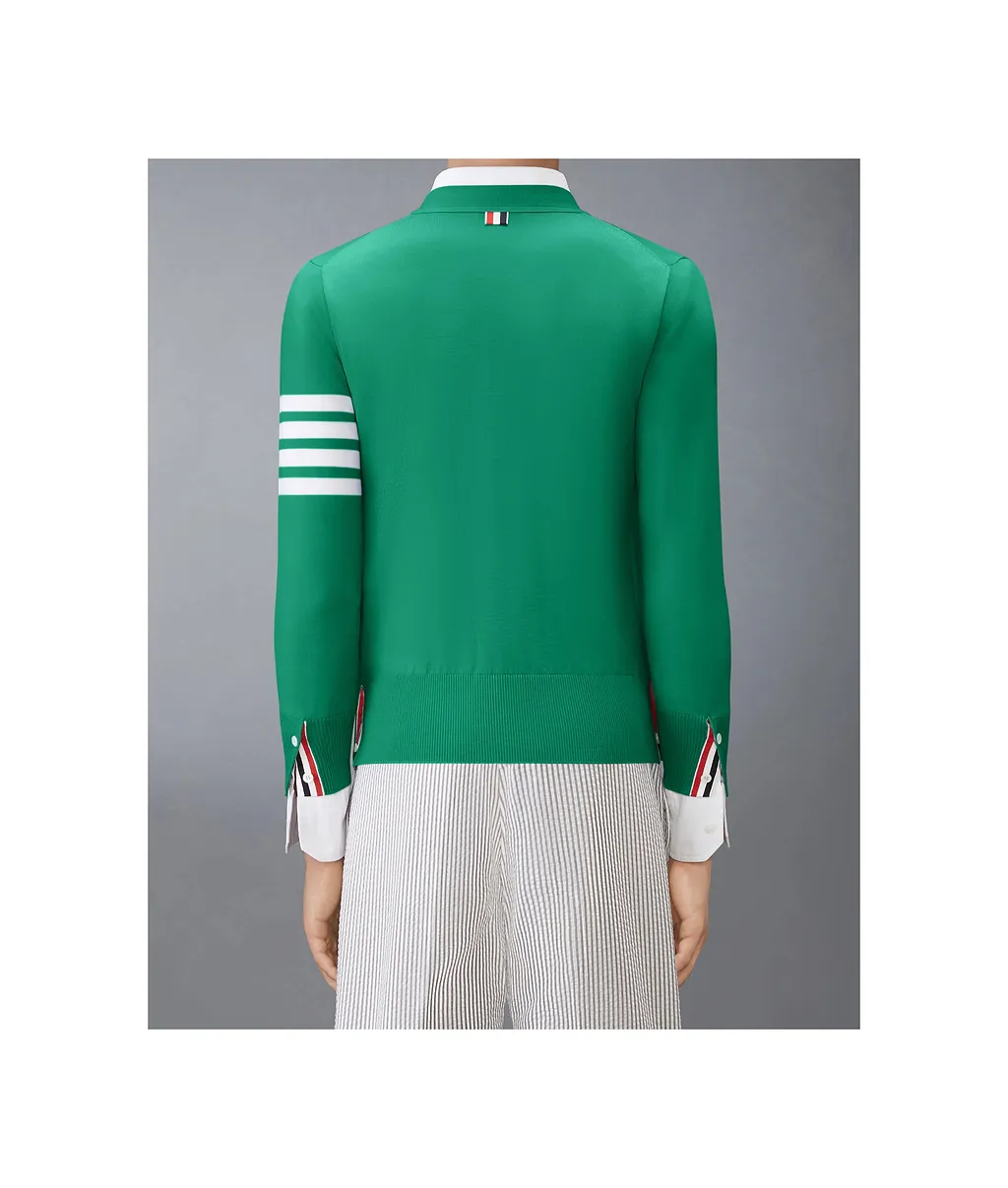 Merino Wool 4-Bar Classic V-Neck Cardigan