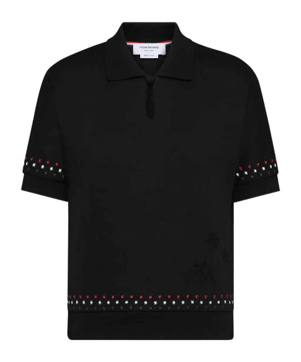 Snowflake-Embroidery Polo Top