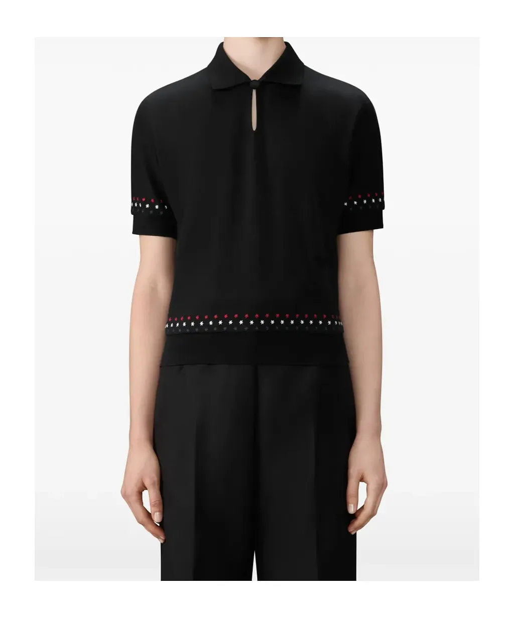 Snowflake-Embroidery Polo Top