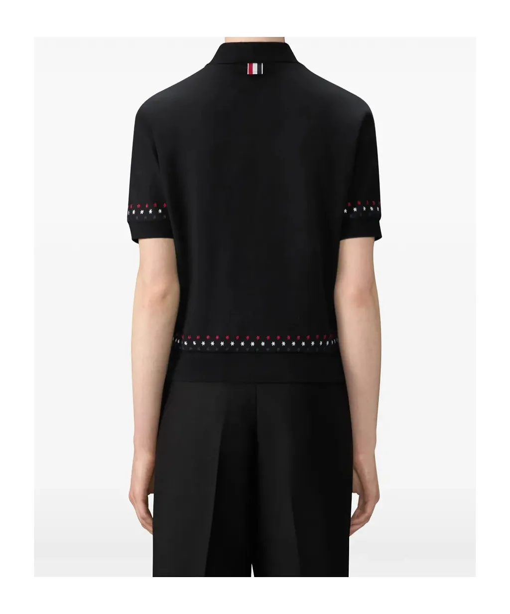 Snowflake-Embroidery Polo Top