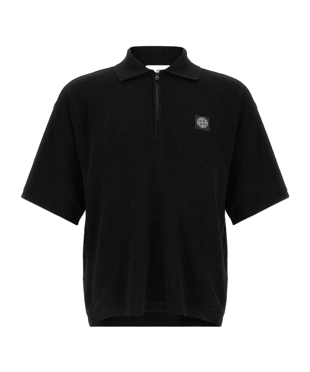 Stone Island Logo Patch Zip-Up Polo Shirt