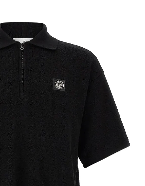 Stone Island Logo Patch Zip-Up Polo Shirt