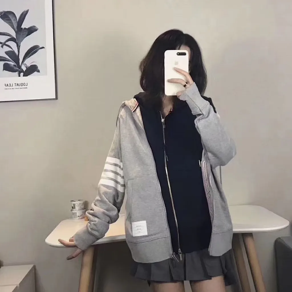 Thom Browne Classic Loopback 4-Bar Zip-Up Hoodie