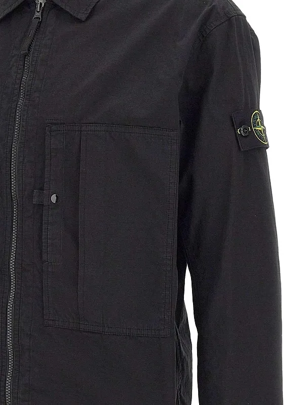 Stone Island Zip-Front Badge Shirt