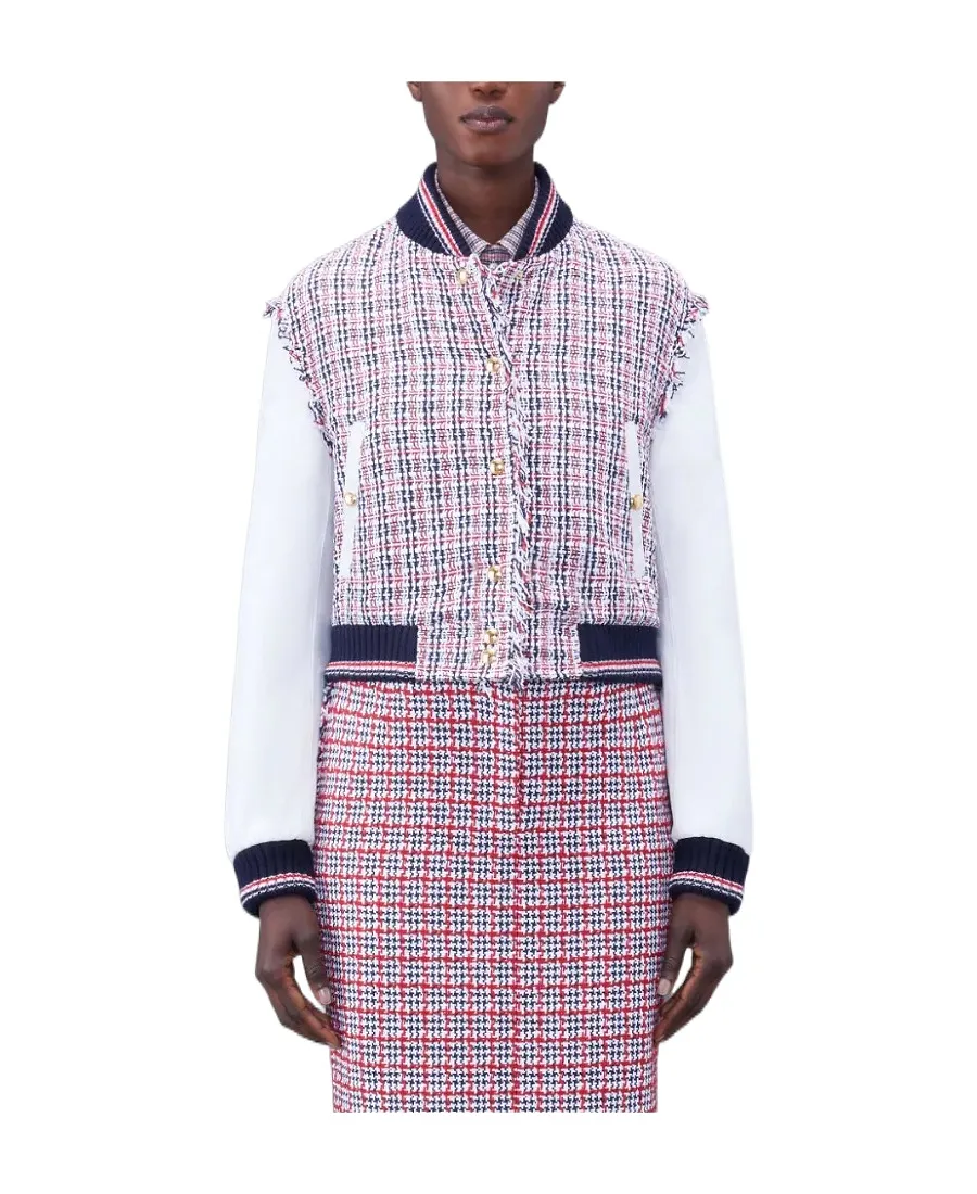 Thom Browne Rwb-Stripe Crochet Panelled Bomber Jacket