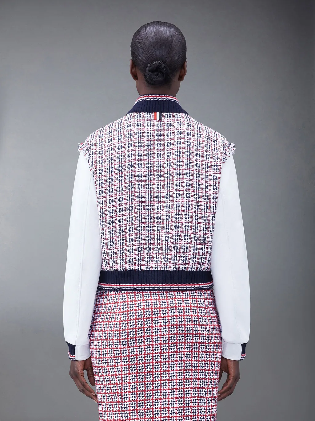 Thom Browne Rwb-Stripe Crochet Panelled Bomber Jacket