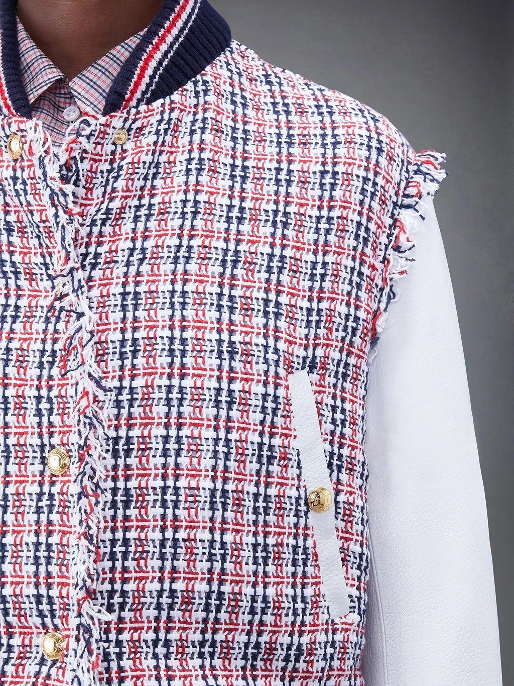 Thom Browne Rwb-Stripe Crochet Panelled Bomber Jacket