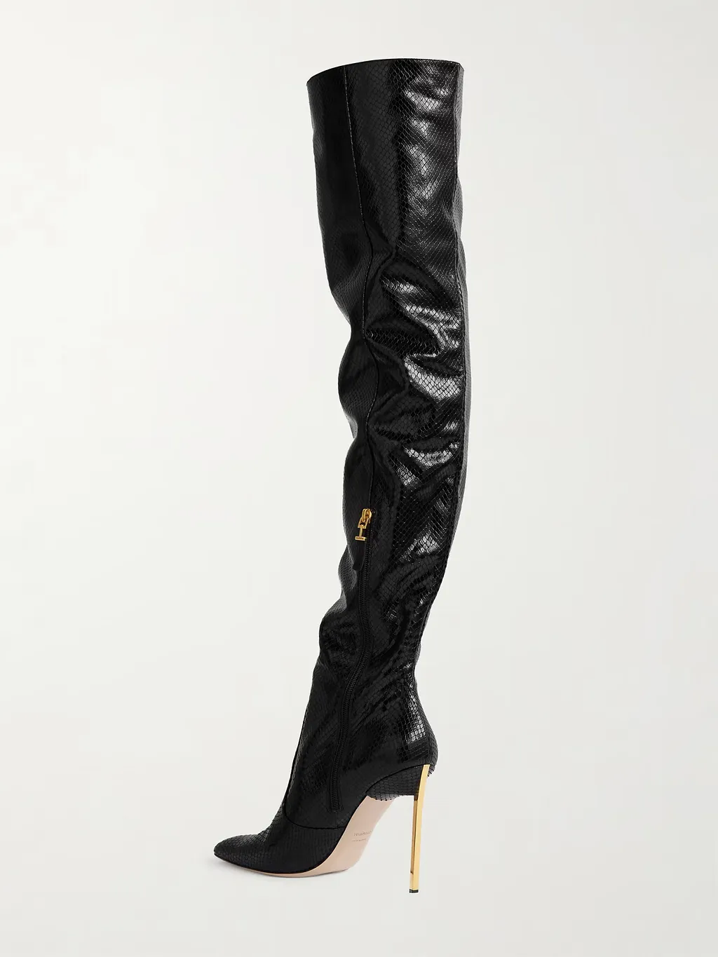 Snake-Print Patent Leather Boots