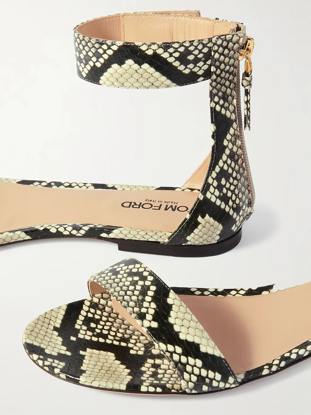 Snake-Print Leather Sandals