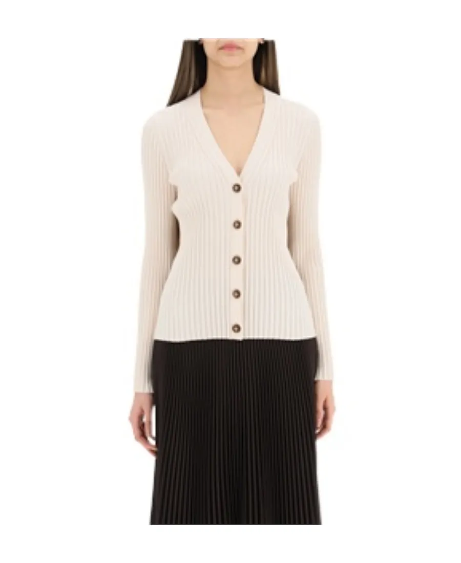 Ribbed-Knit Button-Up Cardigan
