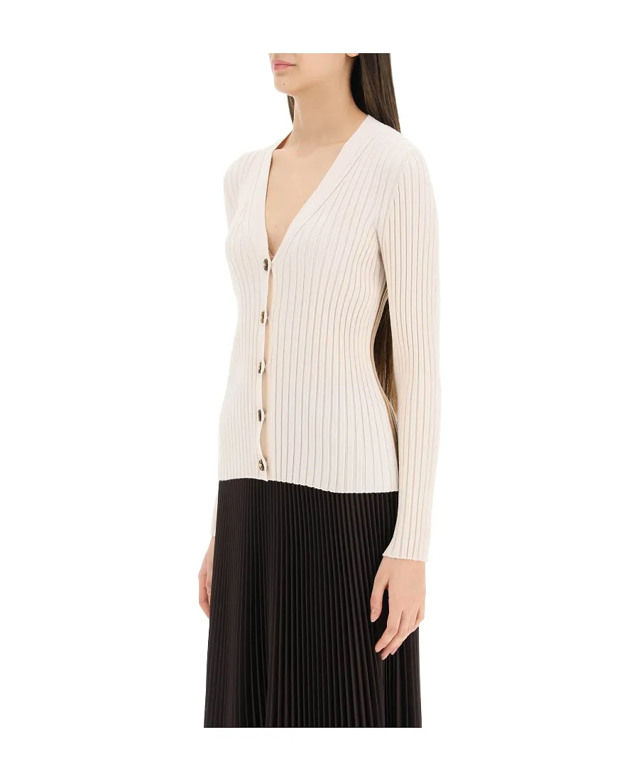 Ribbed-Knit Button-Up Cardigan