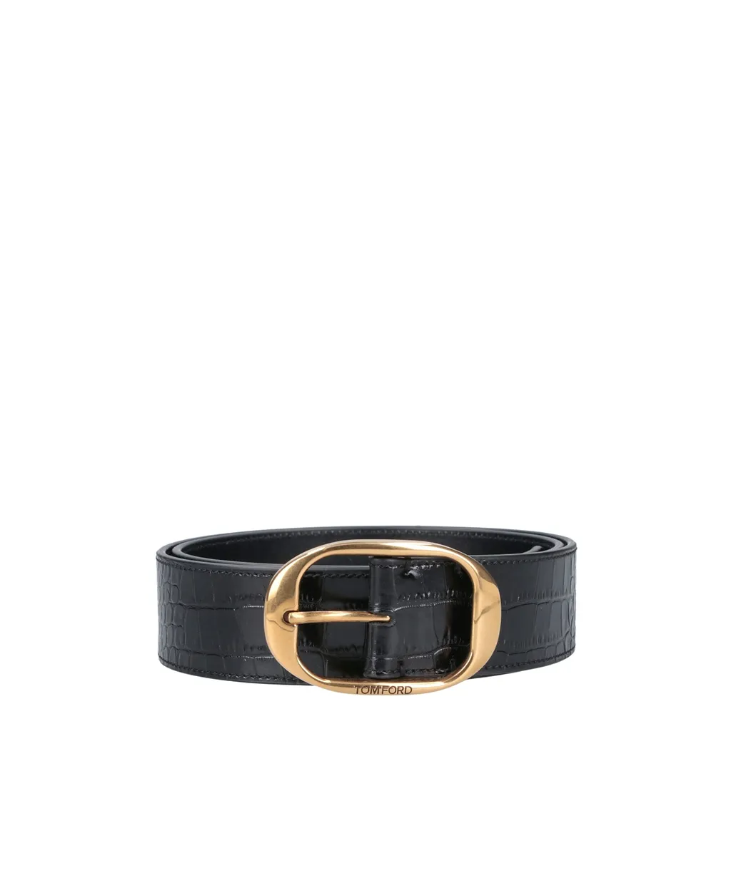 Tom Ford Printed Embossed Oval Buckled Belt