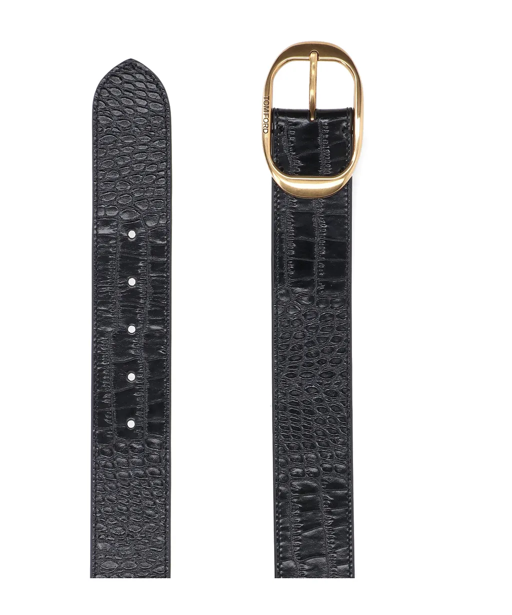Tom Ford Printed Embossed Oval Buckled Belt