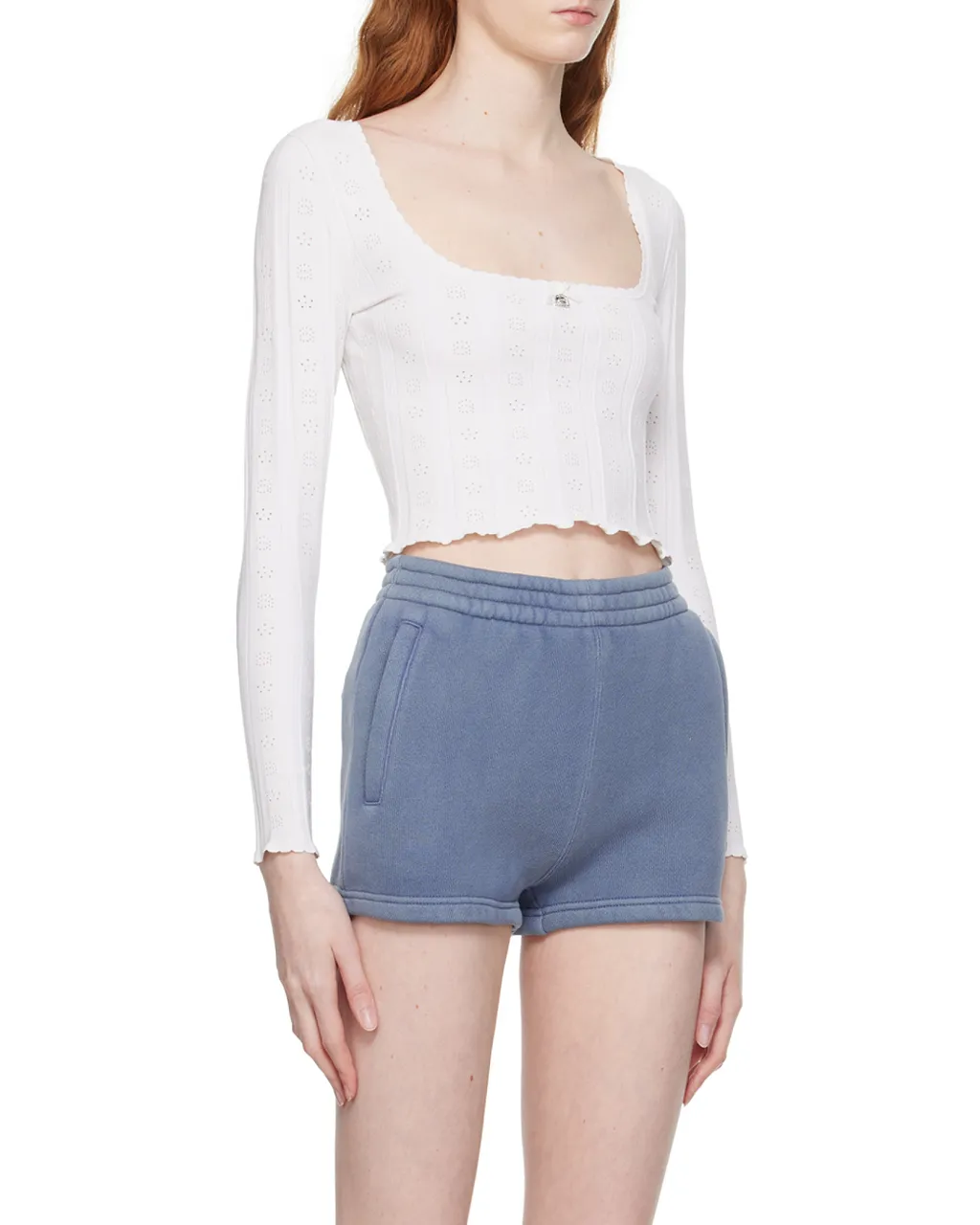 Pointelle-Knit Cropped Top