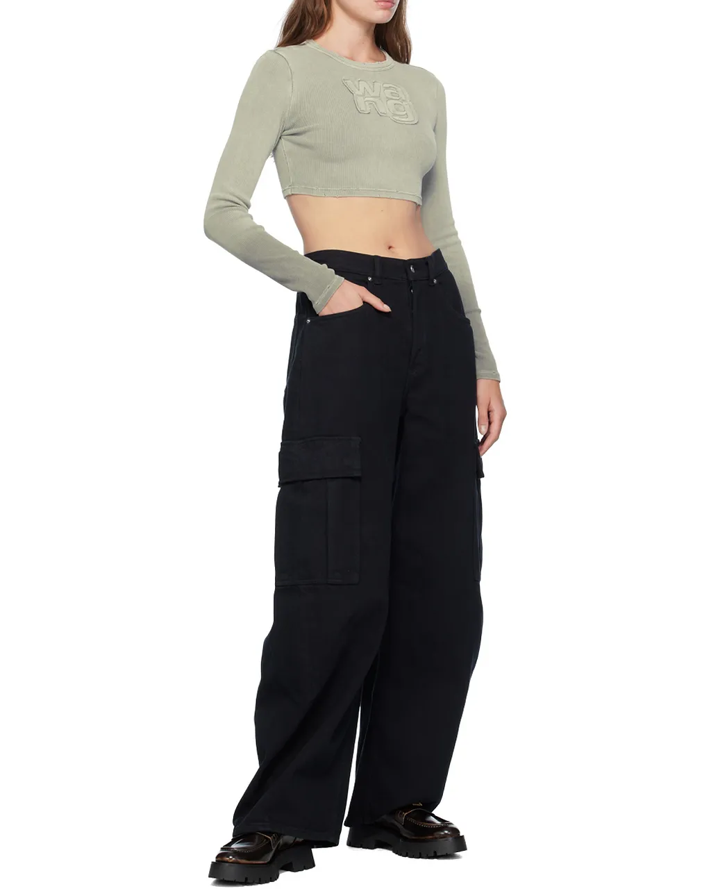 T By Alexander Wang Cropped Long-Sleeve Top