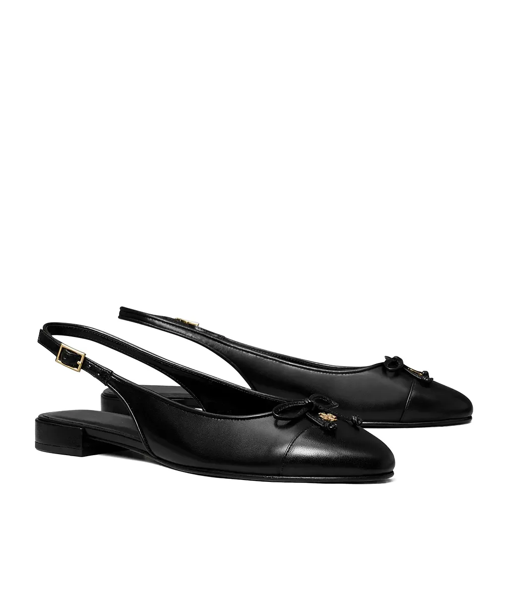 Tory Burch Cap-Toe Bow Detailed Slingback Flats
