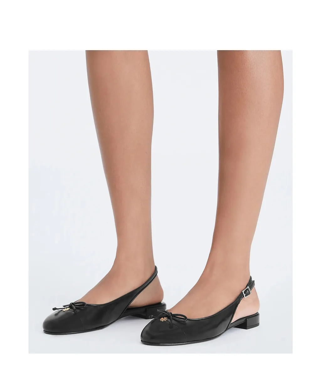 Tory Burch Cap-Toe Bow Detailed Slingback Flats