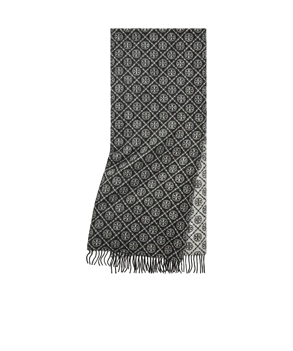 Tory Burch T Monogram Printed Fringed Scarf