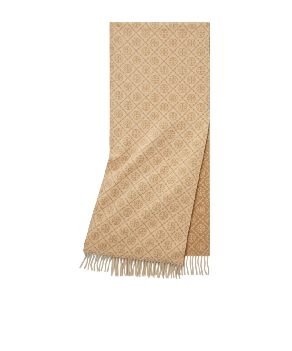 Tory Burch T Monogram Printed Fringed Scarf