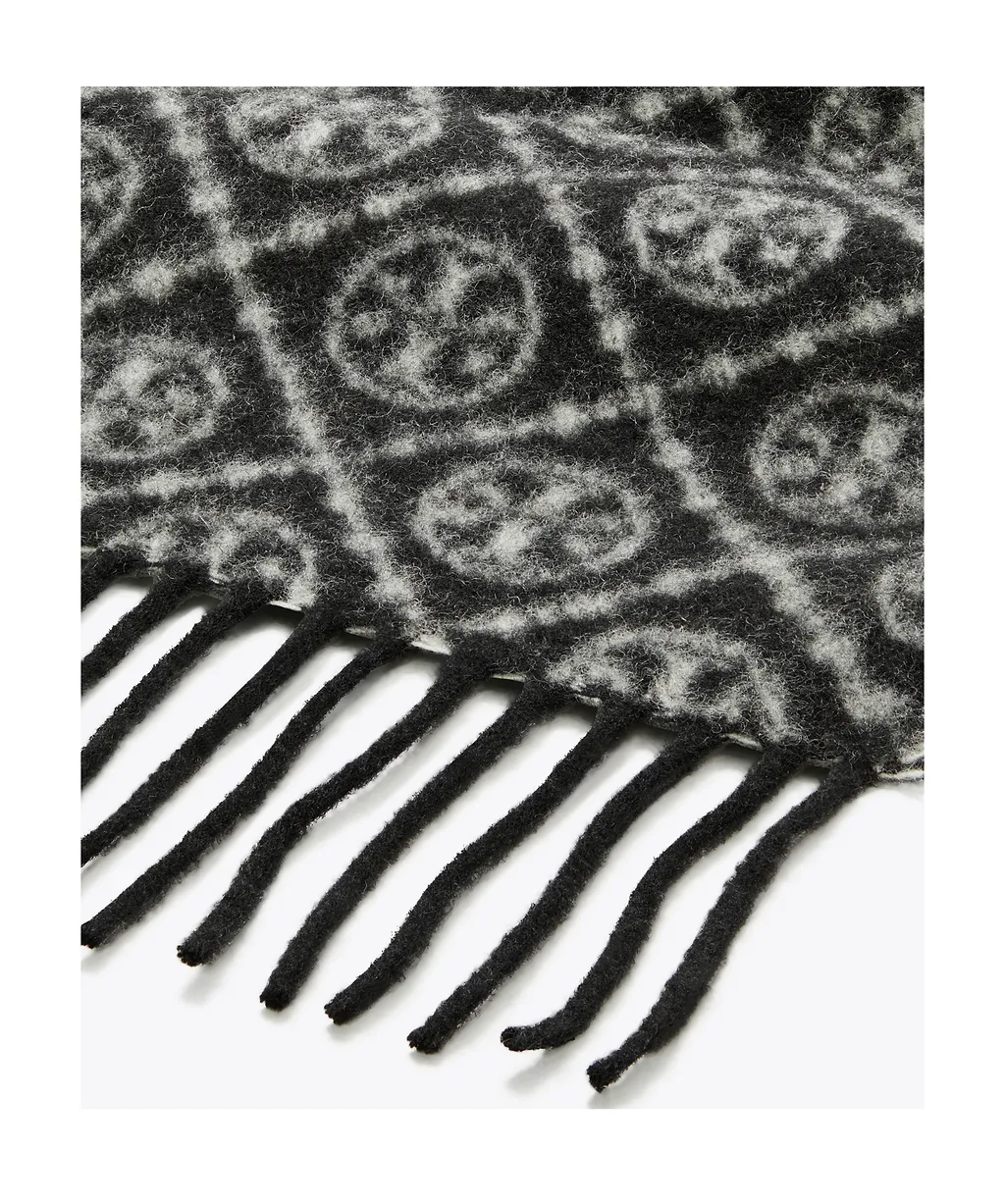 Tory Burch T Monogram Printed Fringed Scarf