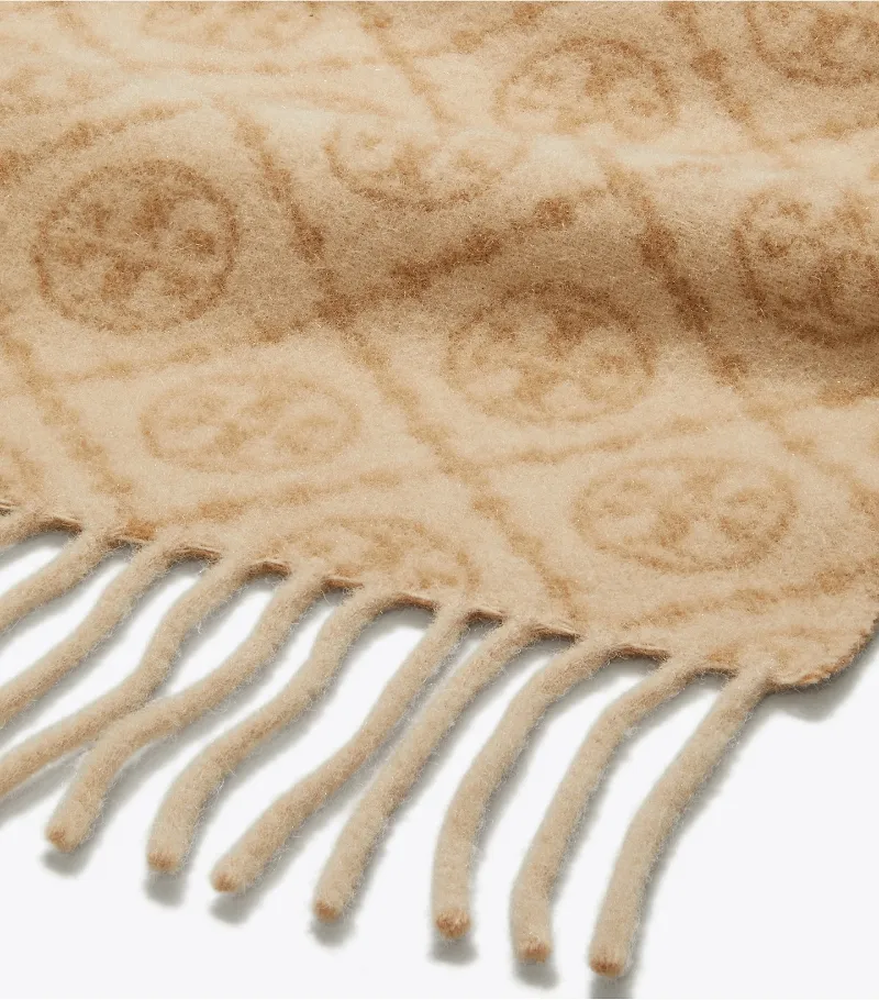 Tory Burch T Monogram Printed Fringed Scarf